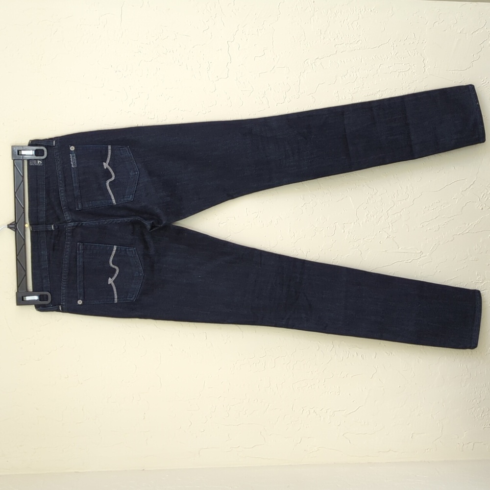 7 For All Mankind Roxanne Dark Blue Mid Rise Skinny Jeans - Picture 5 of 10